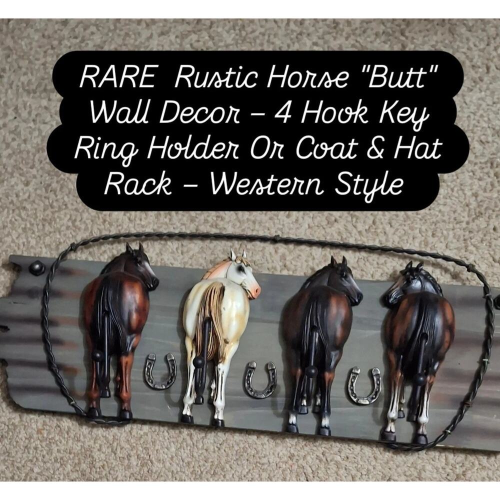 Country Chic Western Horseshoes & Horses Wall Mount Coat Hanger Hooks Organizer